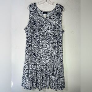 MSK LADIES DRESS 3X BLUE WHITE SLINKY CAREER KNIT CASUAL paisley plus size day